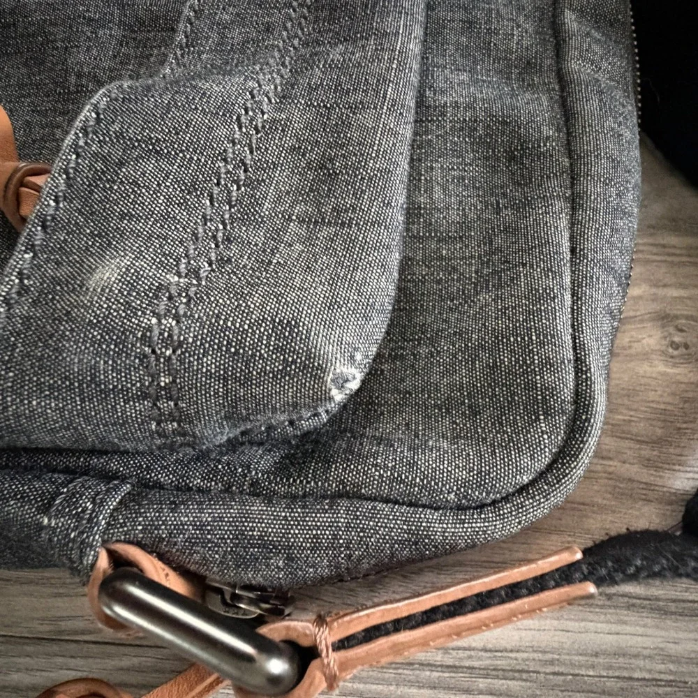Fossil Crossbody Bag Gray Canvas Leather Trim Adjustable‎ Strap Messenger